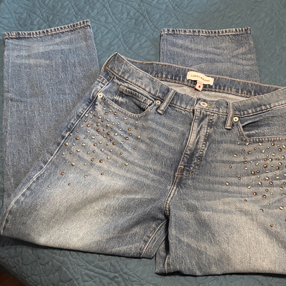 Lucky Brand Women's Light Blue Studded Straight Leg Jeans